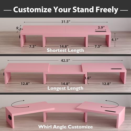 Black Dual Monitor Stand Riser with Smartphone Holder F432499
