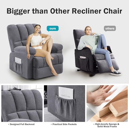 Oversized Chenille Swivel Rocker Recliner Chair, Grey C834326