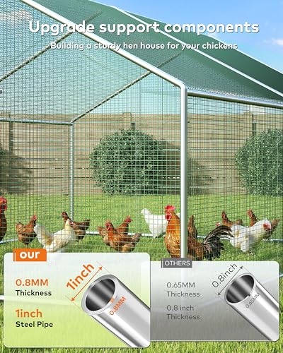 Large Metal Chicken Coop Run with Spire Roof Outdoor Poultry Cage with Waterproof UV-Resistant Cover (8.9’ W x 11.8’ L x 6.6’ H) T1864
