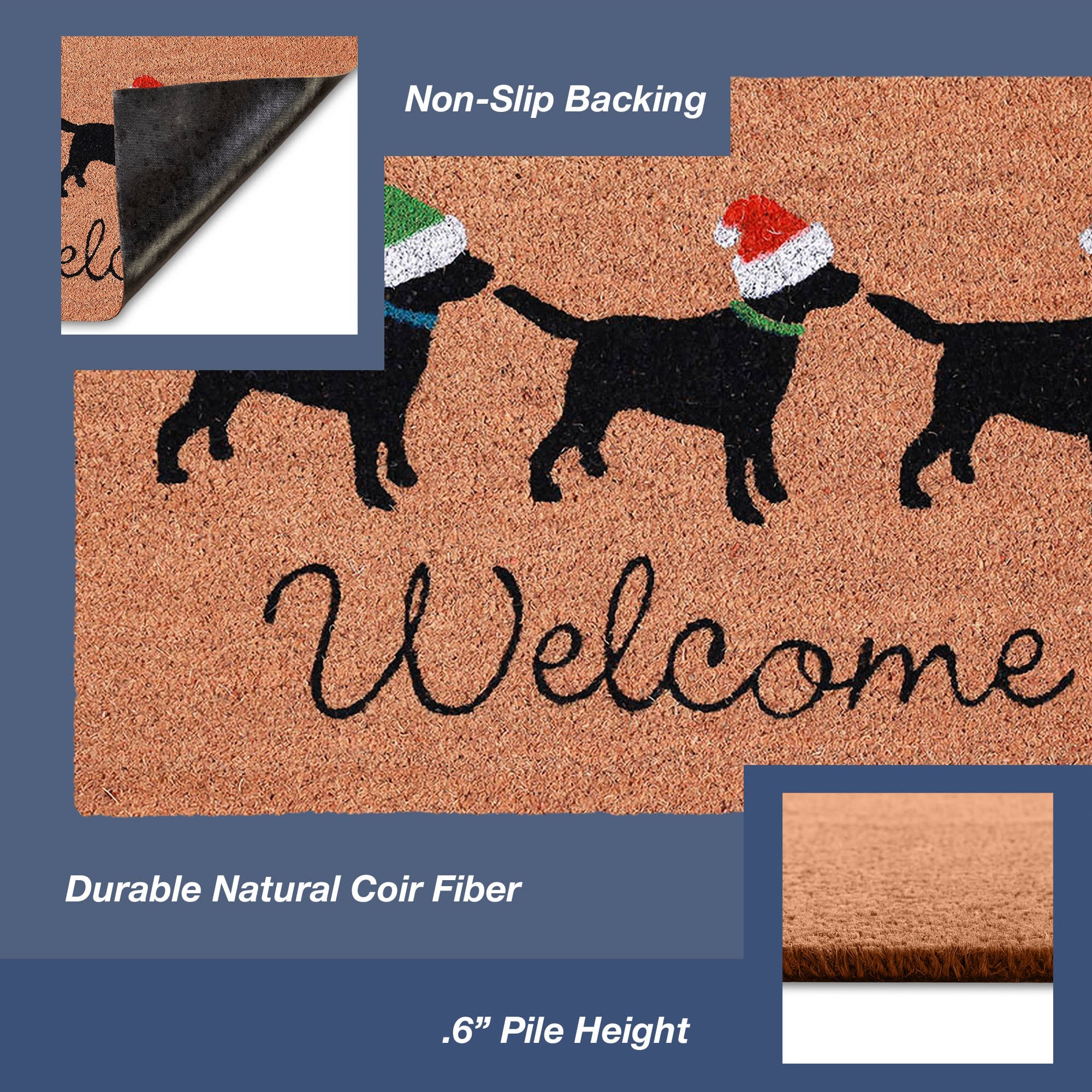 Natura Three Dogs Holiday Coir Doormat with Non-Slip Backing