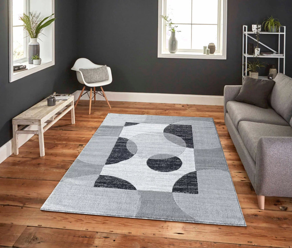 Grey Black White Abstract Area Rug H803