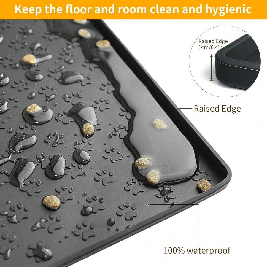 Black 31.5 23.6 Silicone Pet Placemat Y378848