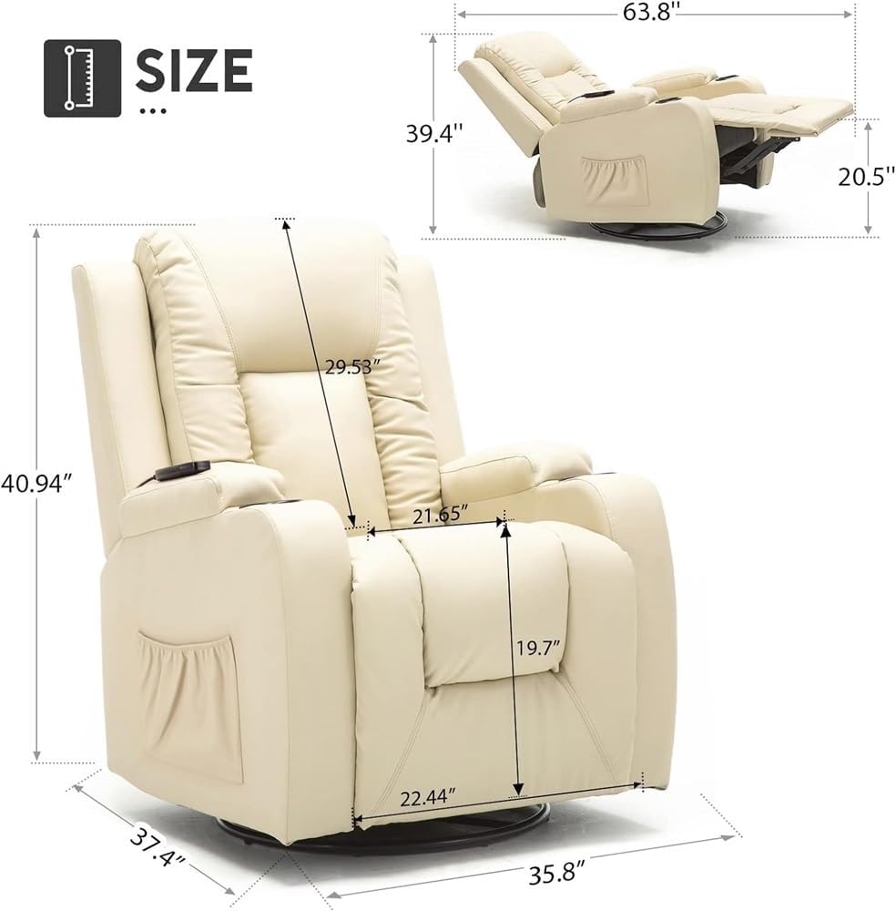Cream PU Leather Recliner Chair with Heated Massage Z5754