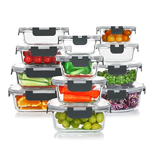 24 Pieces Glass Food Storage Containers Set with Lids A604906