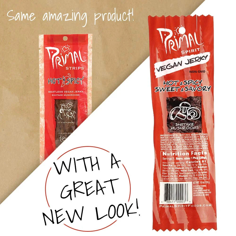 Hot & Spicy Shiitake Mushrooms Vegan Jerky Strips, 1 OZ (Pack of 24) I869