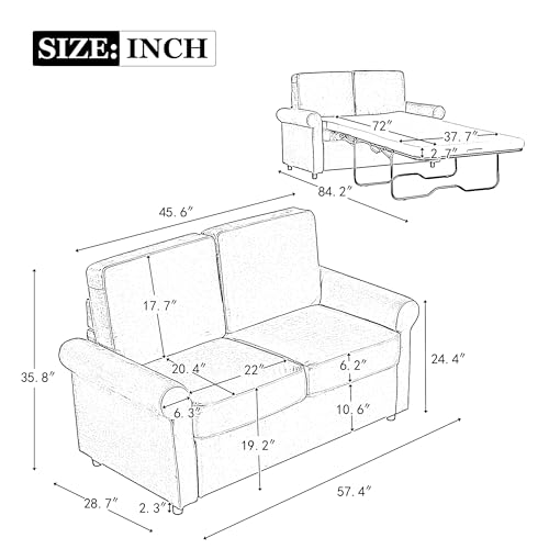Grey Velvet Convertible Sofa Bed with Memory Foam Mattress C617171