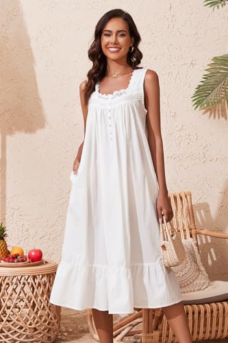 100% Cotton Sleeveless Sleep Dress with Pockets W75402