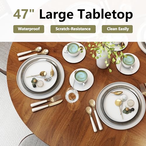 47 inch Round Dining Table with 2-Layer Storage Shelf and Wood Slide Door (Walnut) Z1818