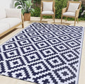 Black & Beige 5x8 ft Reversible Plastic Straw Outdoor Rug U1218