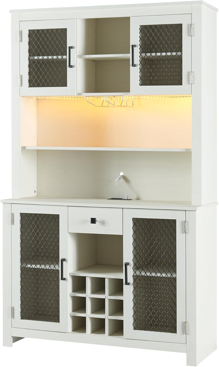 White Rustic Sideboard Buffet with LED and Outlets S737