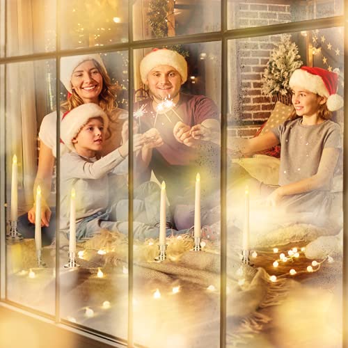 9 Packs White Gold LED Flameless Flickering Taper Candles with Remote Timer O688