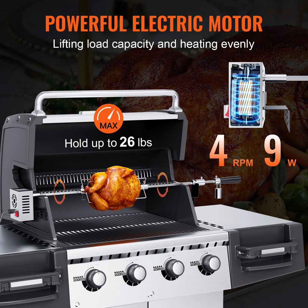 Universal Grill Rotisserie Kit BBQ Roaster 32"/39" Spit Rod Electric Motor N43507