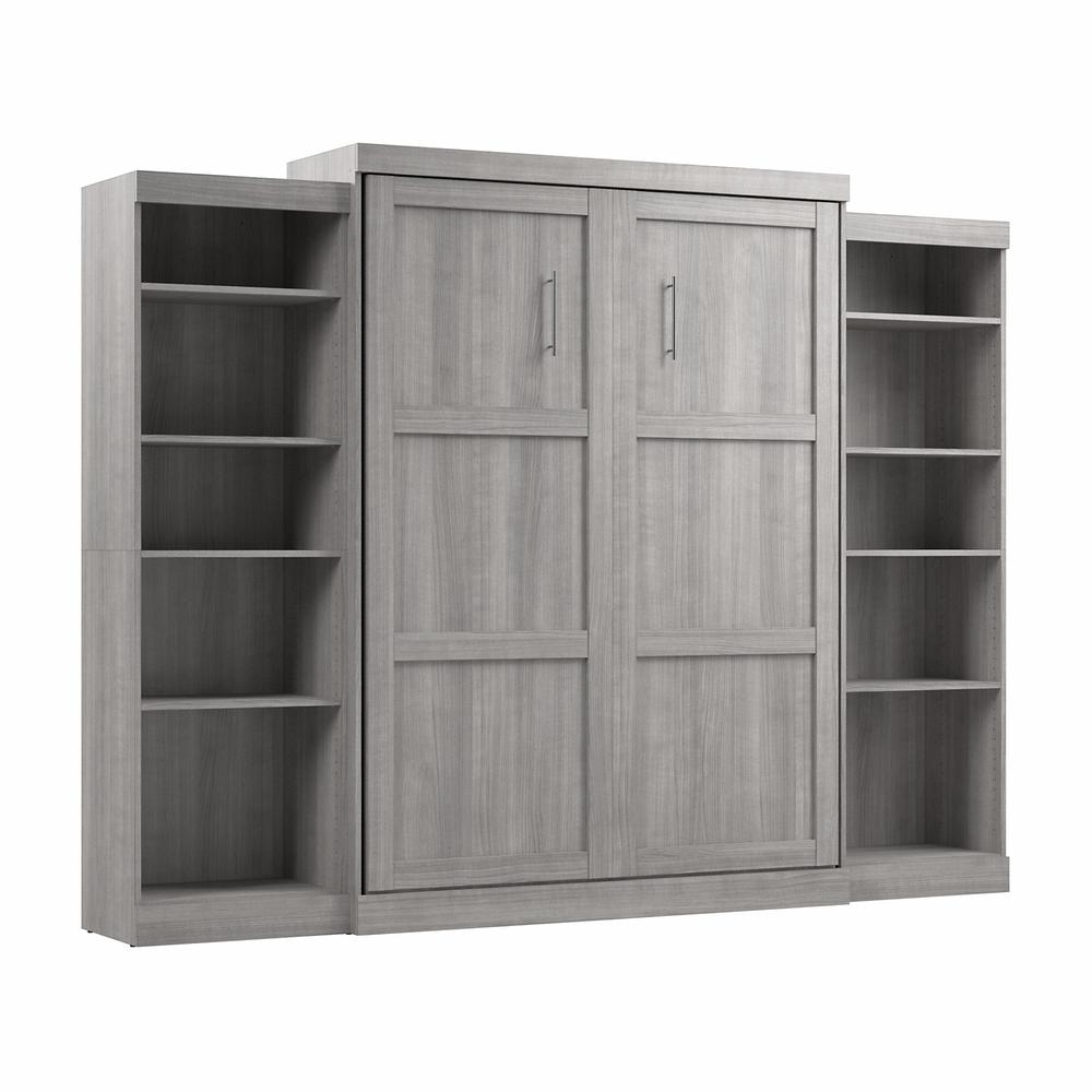 Platinum Gray Queen Murphy Bed with 2 Shelving Units Y808