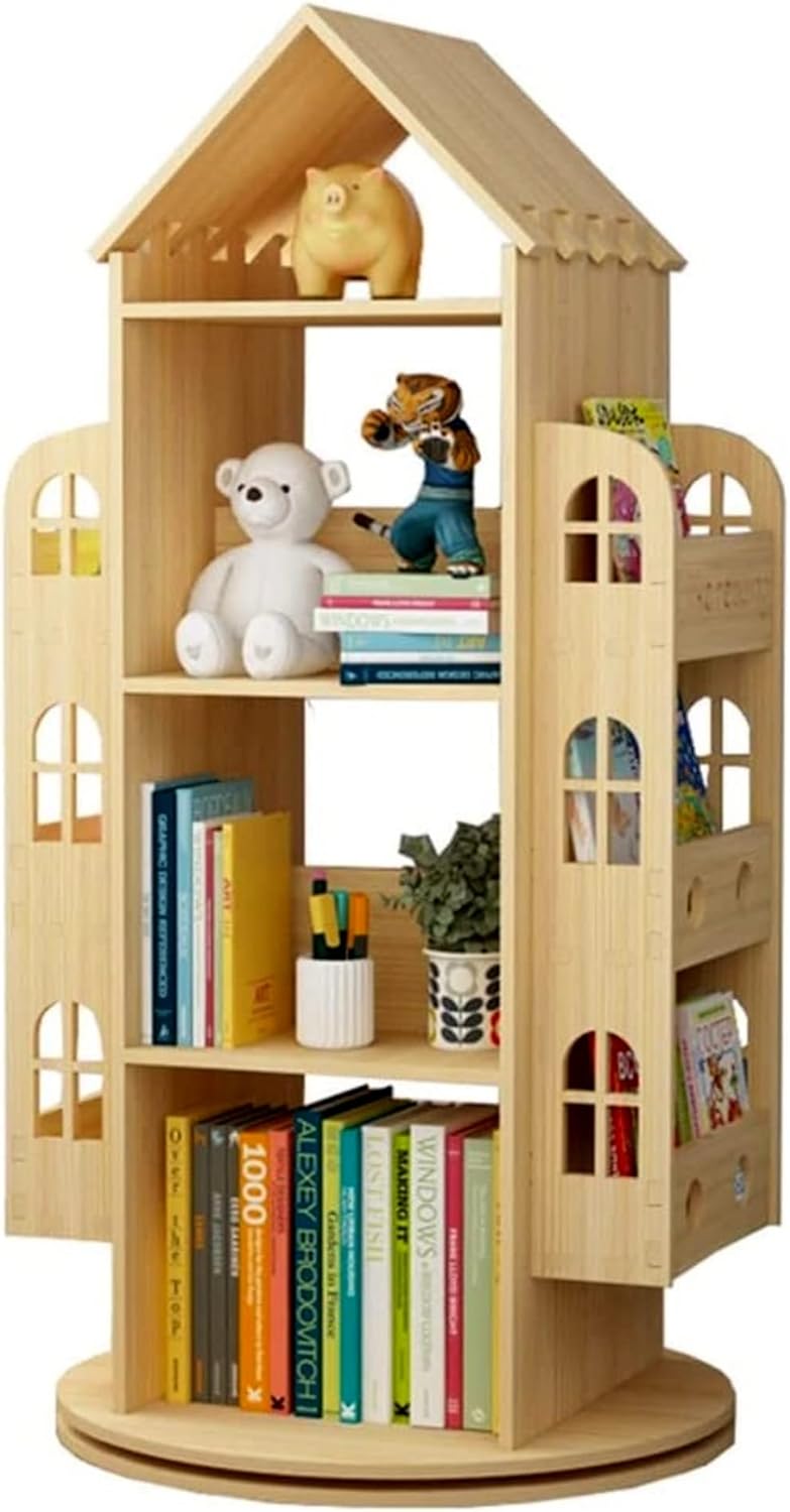 4-Tier Rotating Solid Wood Bookshelf A3863