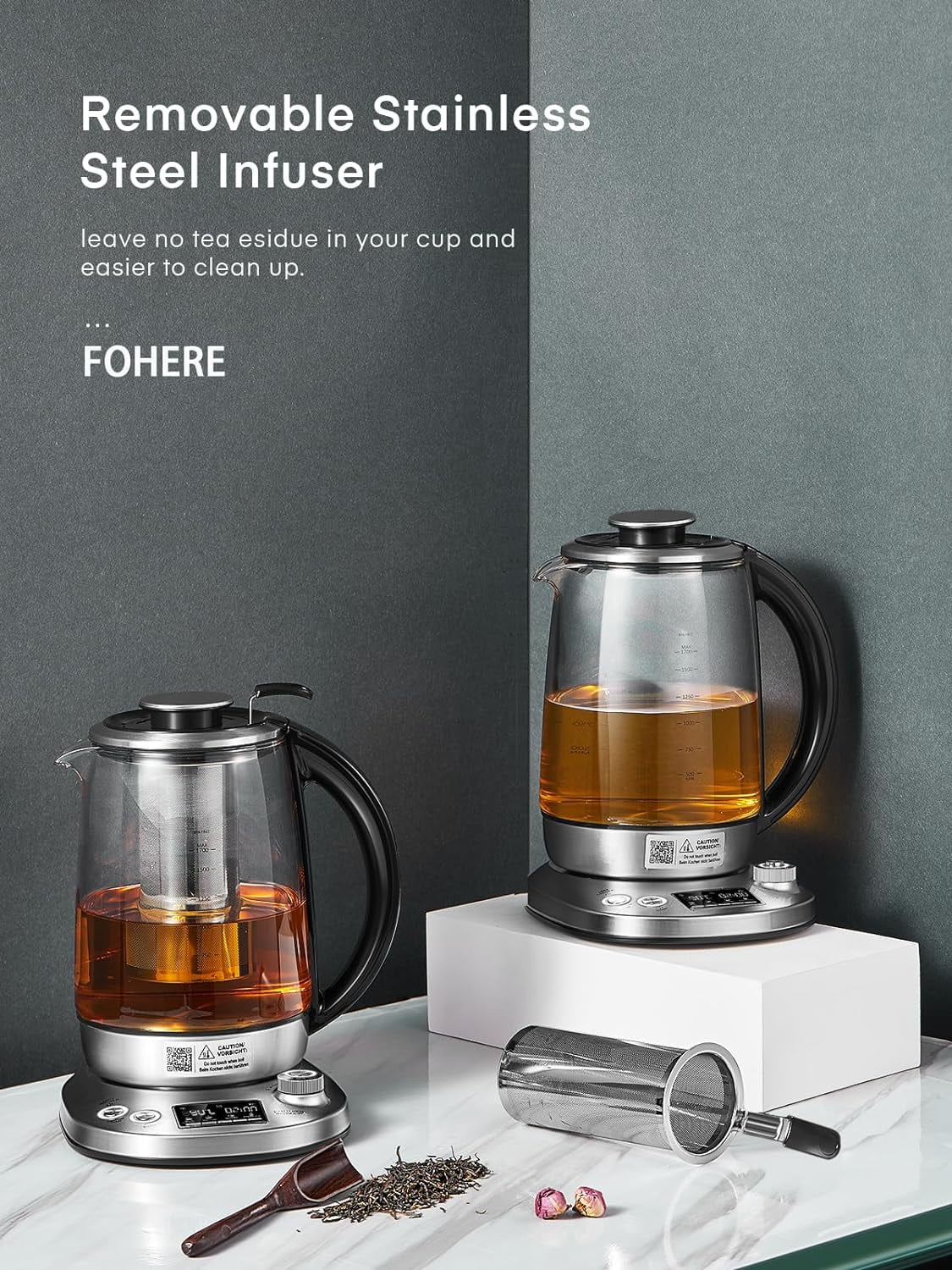 1.7L Borosilicate Glass Electric Tea Kettle with Temperature Control F917464