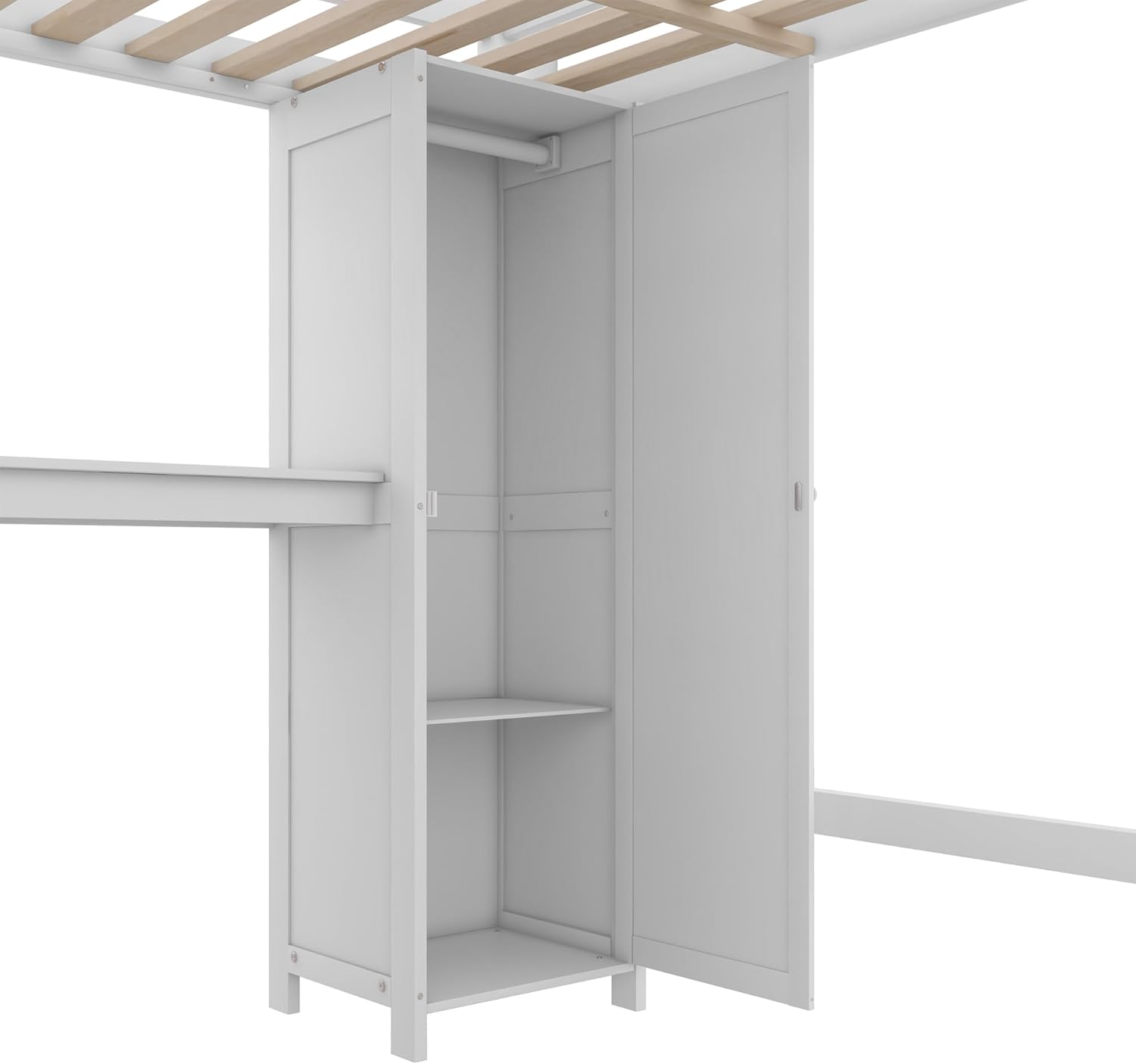 Full Size Loft Bed with Built-in Desk and Bookshelf White Y310