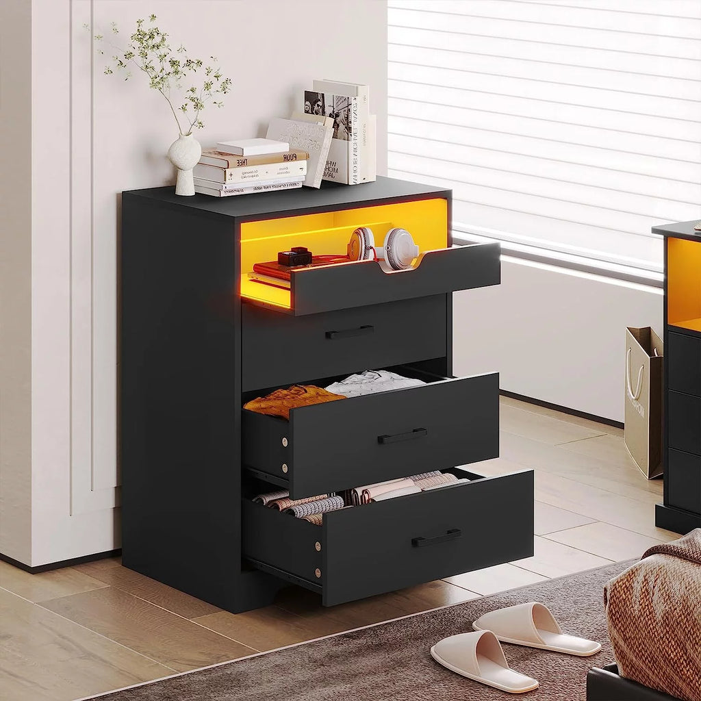 3 Drawers Black Dresser with LED Lights O934