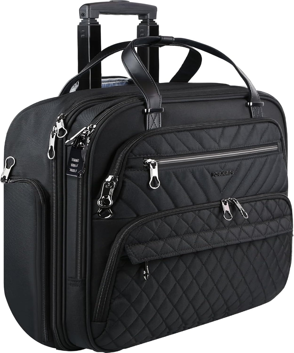 Black 15.6 inch Quilted Rolling Laptop Bag O670