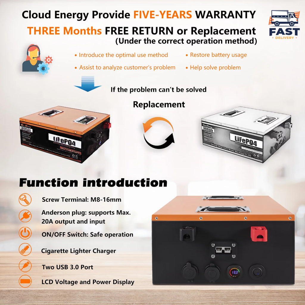 LiFePO4 Battery 12V 300Ah 3.84kWh Deep Cycle with 100 Ampere BMS L557282