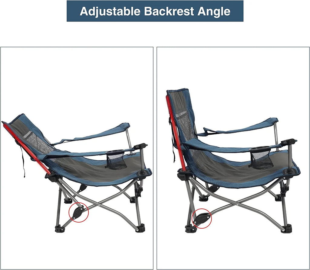 Low Beach Chair with Adjustable Backrest and Cup Holder, Navy F7552