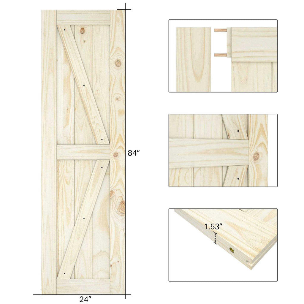Sliding Interior Barn Door Unfinished Pine Wood V41060