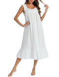 100% Cotton Sleeveless Sleep Dress with Pockets W75402