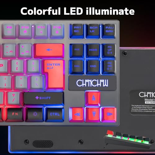 Rechargeable LED Backlit Tenkeyless Compact 87 Keys 6 Button Wireless Keyboard Mouse Combo C32397