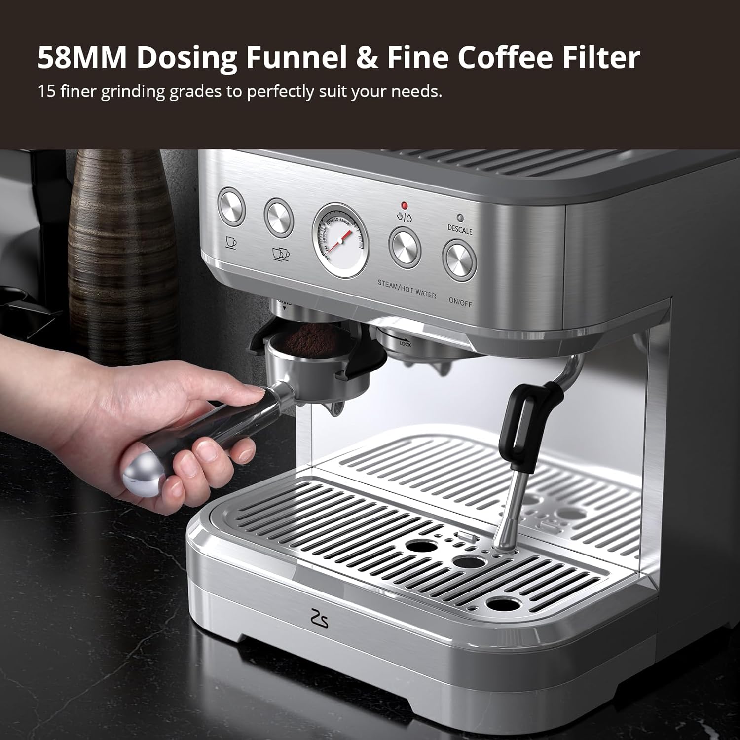 Espresso Machine with Milk Frother, Built-In Bean Grinder, 85oz Removable Water Tank P594220