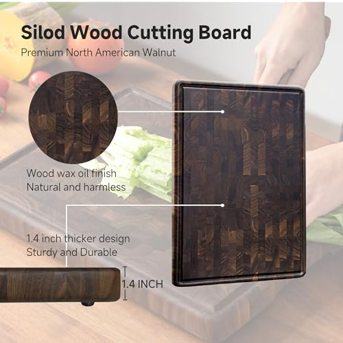 Large End Grain Walnut Wood Cutting Board 20x14 In with Juice Groove Handles S338