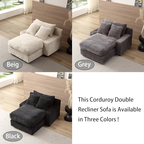 Oversized Beige Corduroy Double Chaise Sleeper Sofa E153