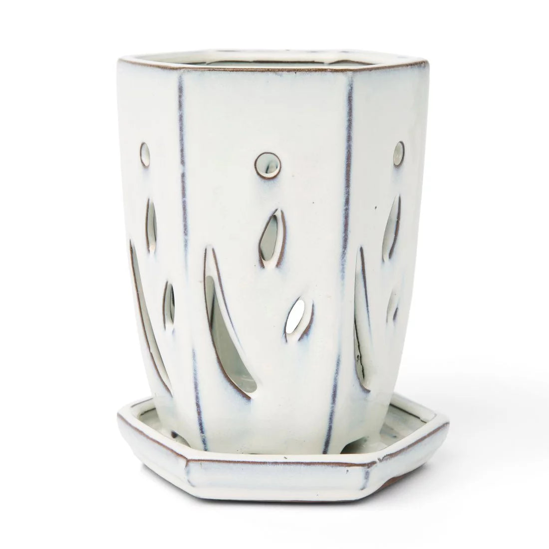 4" x 6" Hexagon Ceramic Orchid Pot N13304