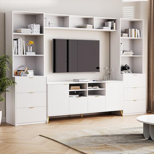 Black 4-Piece Entertainment Wall Unit with 13 Shelves, 8 Drawers and 2 Cabinets F665