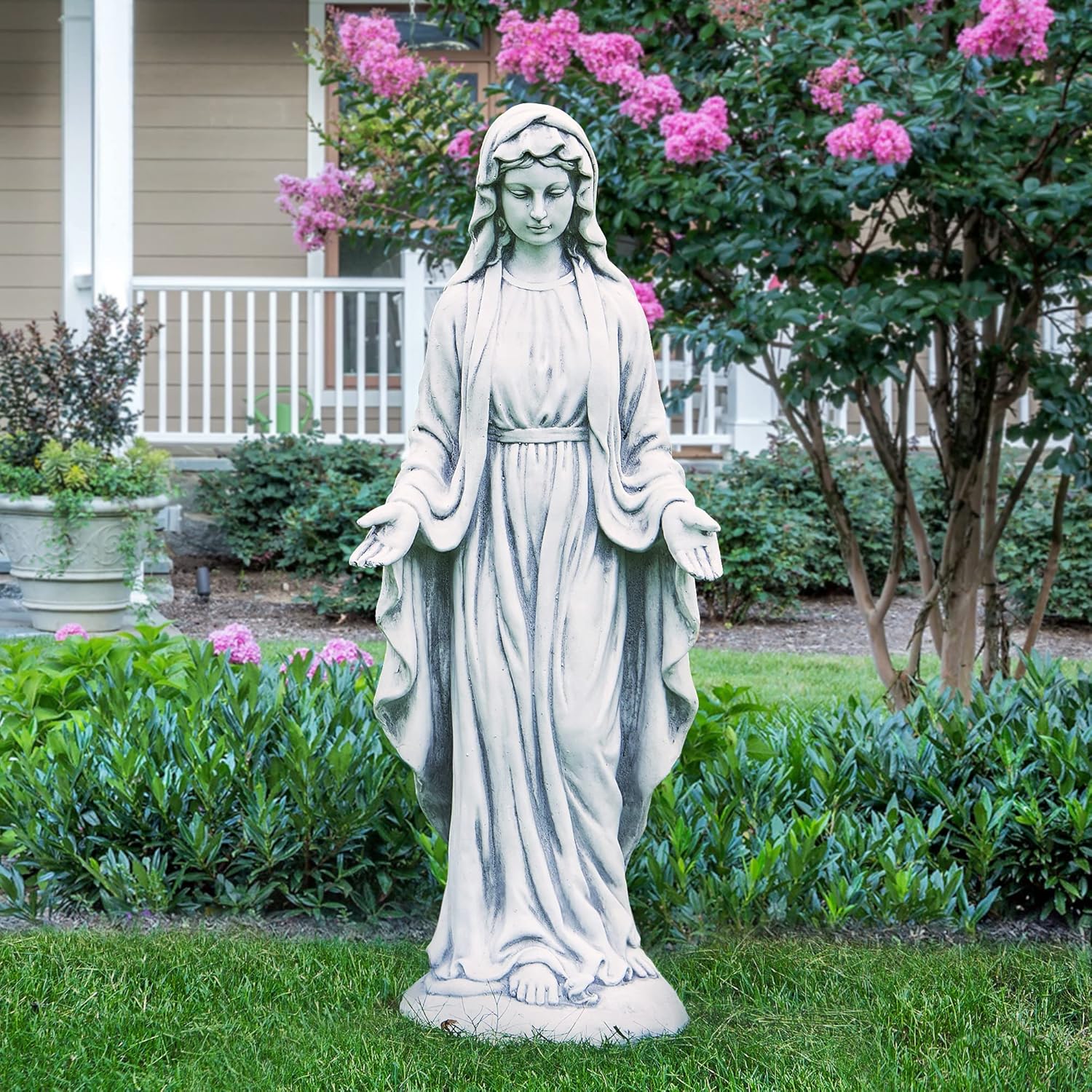 29.9” Tall Gray Magnesium Oxide Stone Virgin Mary Statue M3984