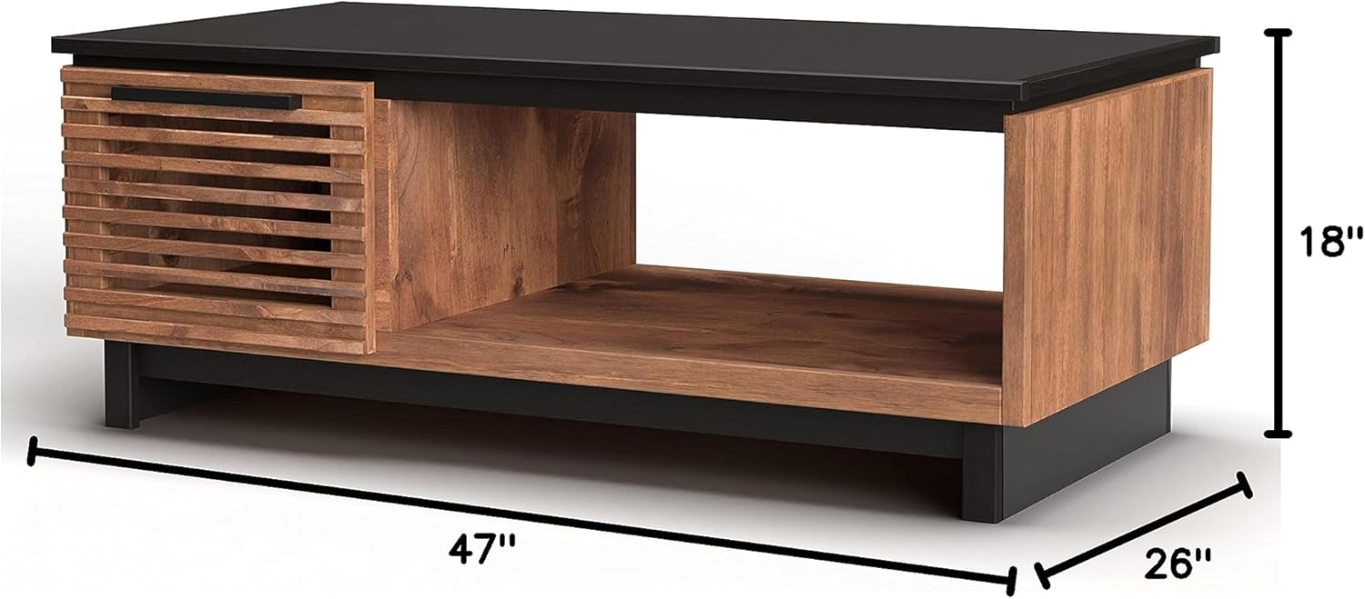 Modern Coffee Table, 47 inches, Poplar Solid Wood, Bourbon and Black Finish S587944