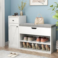 2-Tier Shoe Storage Bench with Sliding Barn Door Storage Cabinets & Removable Seat Cushion S223