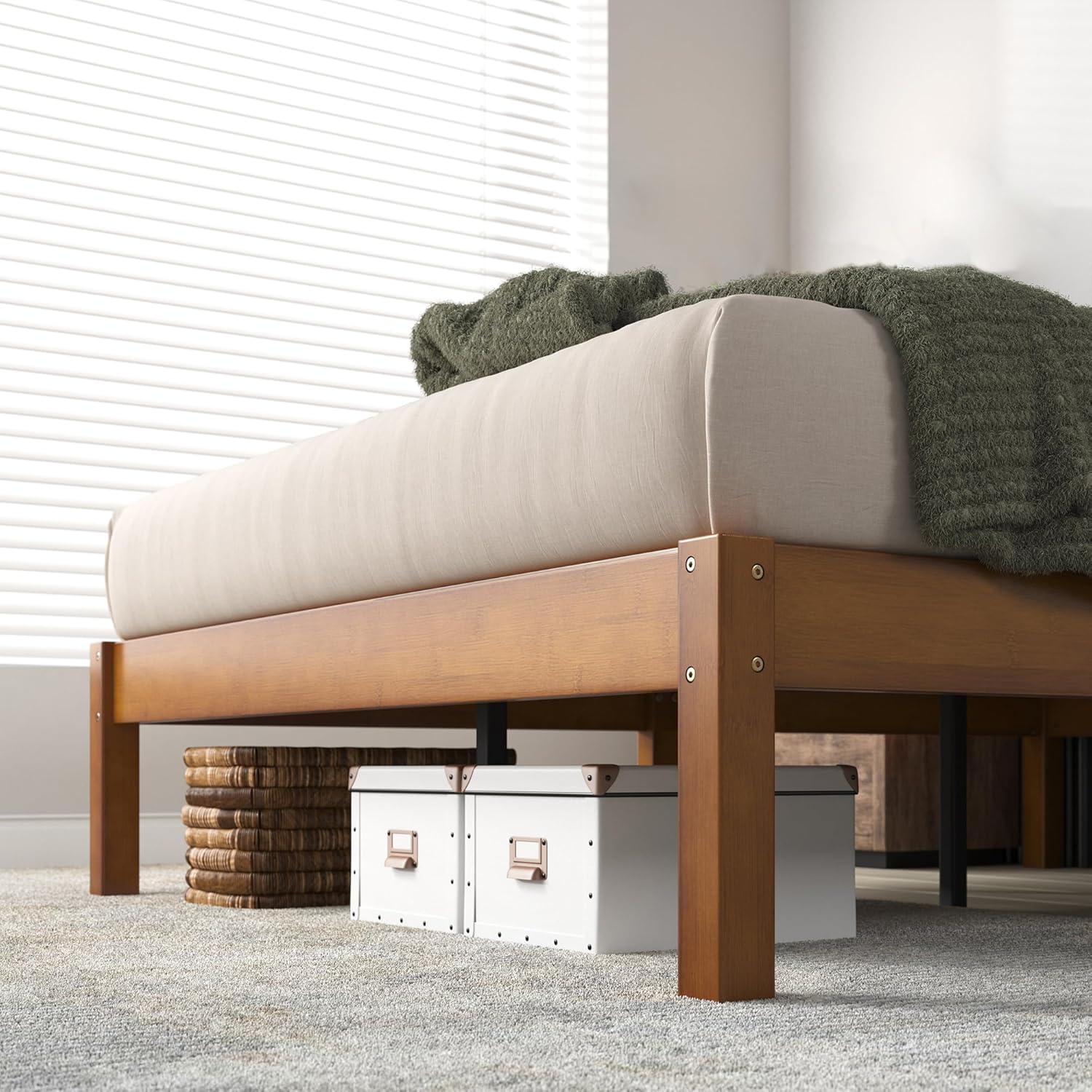 14 Inch Bamboo Platform Bed Frame, Wood Slat Support, Full Q17524