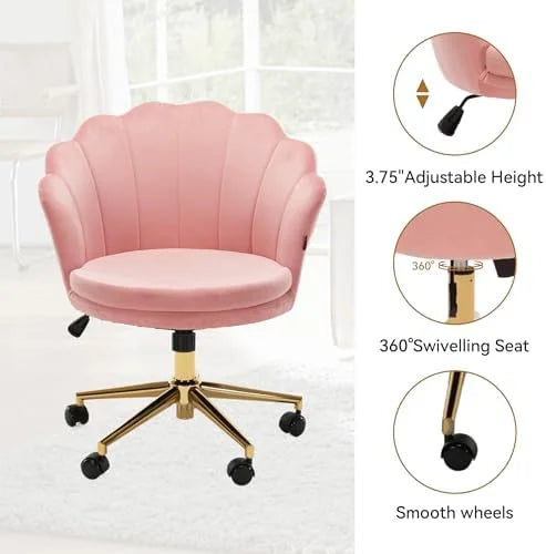 Pink Velvet Swivel Vanity Chair with Wheels E4196