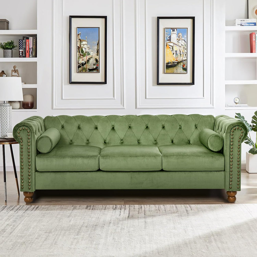 Green Velvet 3 Seater Chesterfield Sofa Z3756