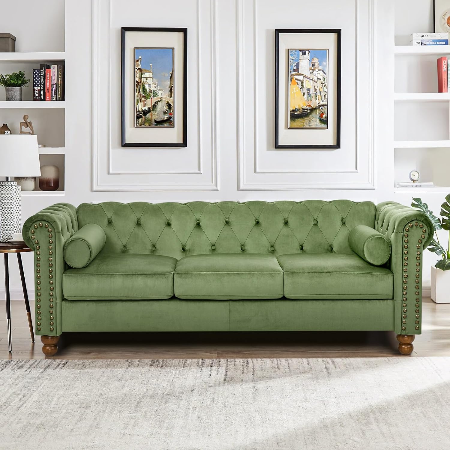 Green Velvet 3 Seater Chesterfield Sofa Z3756