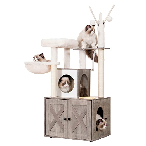 Rustic Brown Cat Tree with Litter Box Enclosure R715