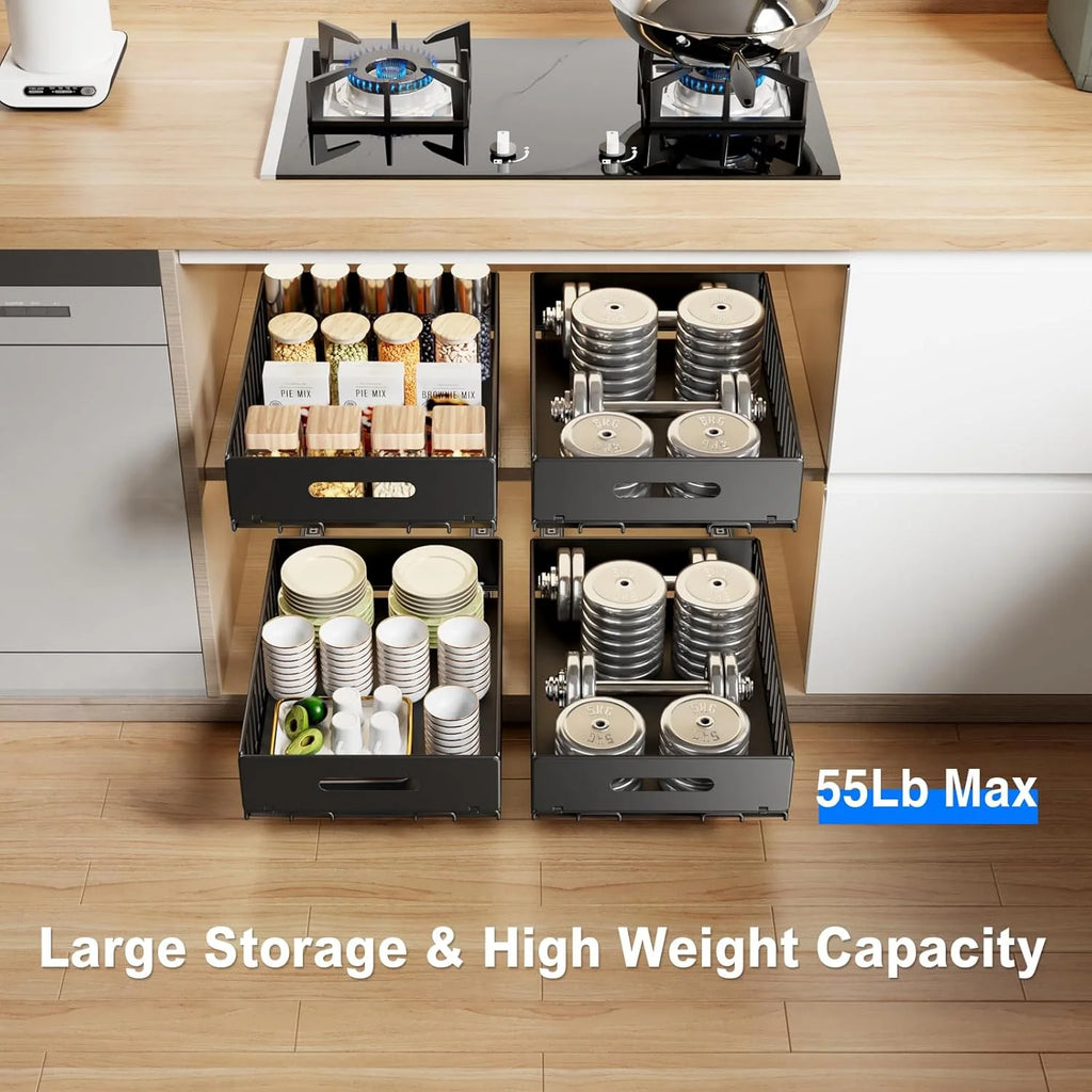 2 Pack Pull Out Cabinet Organizer, Slide Out Drawers, Heavy Duty Shelves, Black B48395