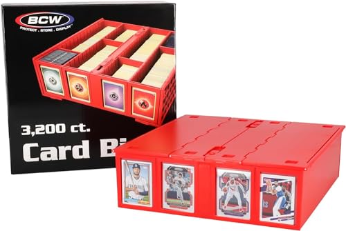 Red Collectible Card Bin, Holds 3200 Cards, Includes 4 Dividers R37427