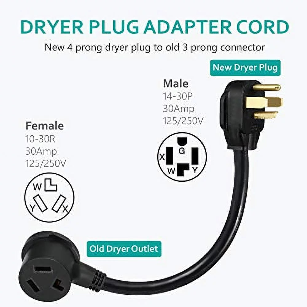 4-Prong Dryer Plug Adapter, NEMA 14-30P to 10-30R, 30A 125/250V 1.5FT F107081