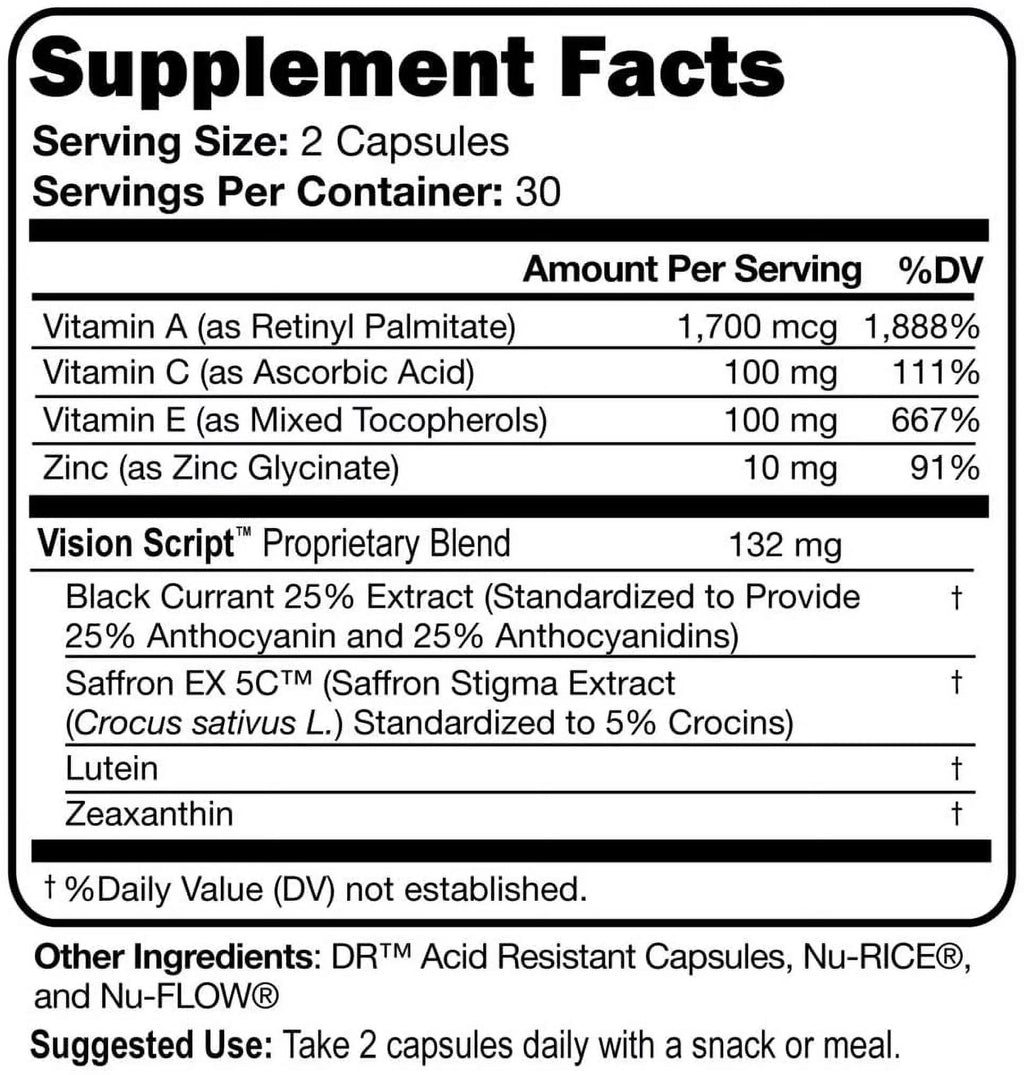 Saffron, Black Currant, Lutein, Zeaxanthin, Vitamin C, Vitamin E, Zinc Glycinate Capsule for Eye Health R77812