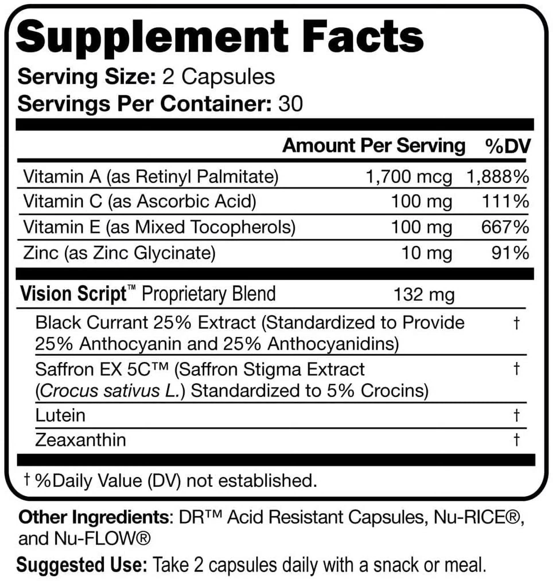 Saffron, Black Currant, Lutein, Zeaxanthin, Vitamin C, Vitamin E, Zinc Glycinate Capsule for Eye Health R77812