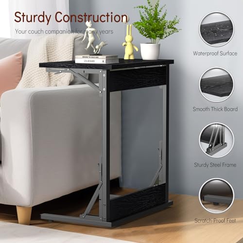 24" Folding C Shaped End Table, Dark Black E760