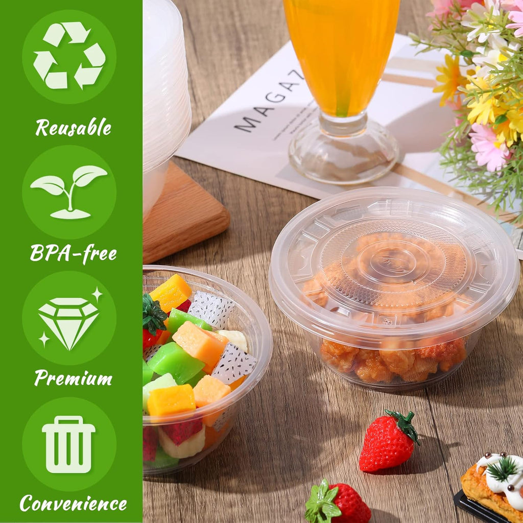 50 Pack Clear Plastic Salad Bowl With Lid Disposable 16.9oz C507