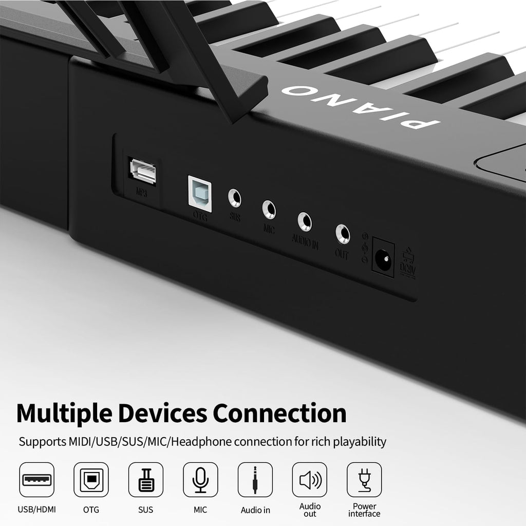 88 Key Semi Weighted Digital Piano Keyboard Set with Stand, Built-In Speakers, Sustain Pedal, Bluetooth, MIDI, USB, MP3 B68517