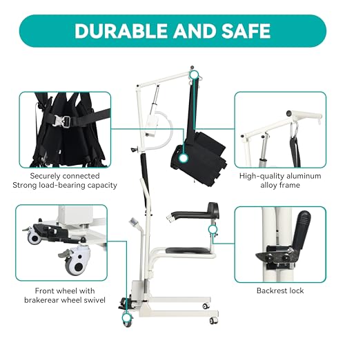 Electric Transfer Chair Patient Lift 180° Split Seat 330 lbs Load-Bearing White Black I4794