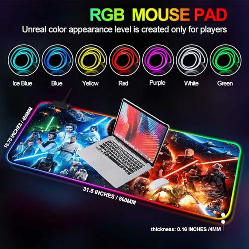 31.5"X15.7" RGB Mouse Pad with Anti-Slip Rubber Base Stitched Frame A855786